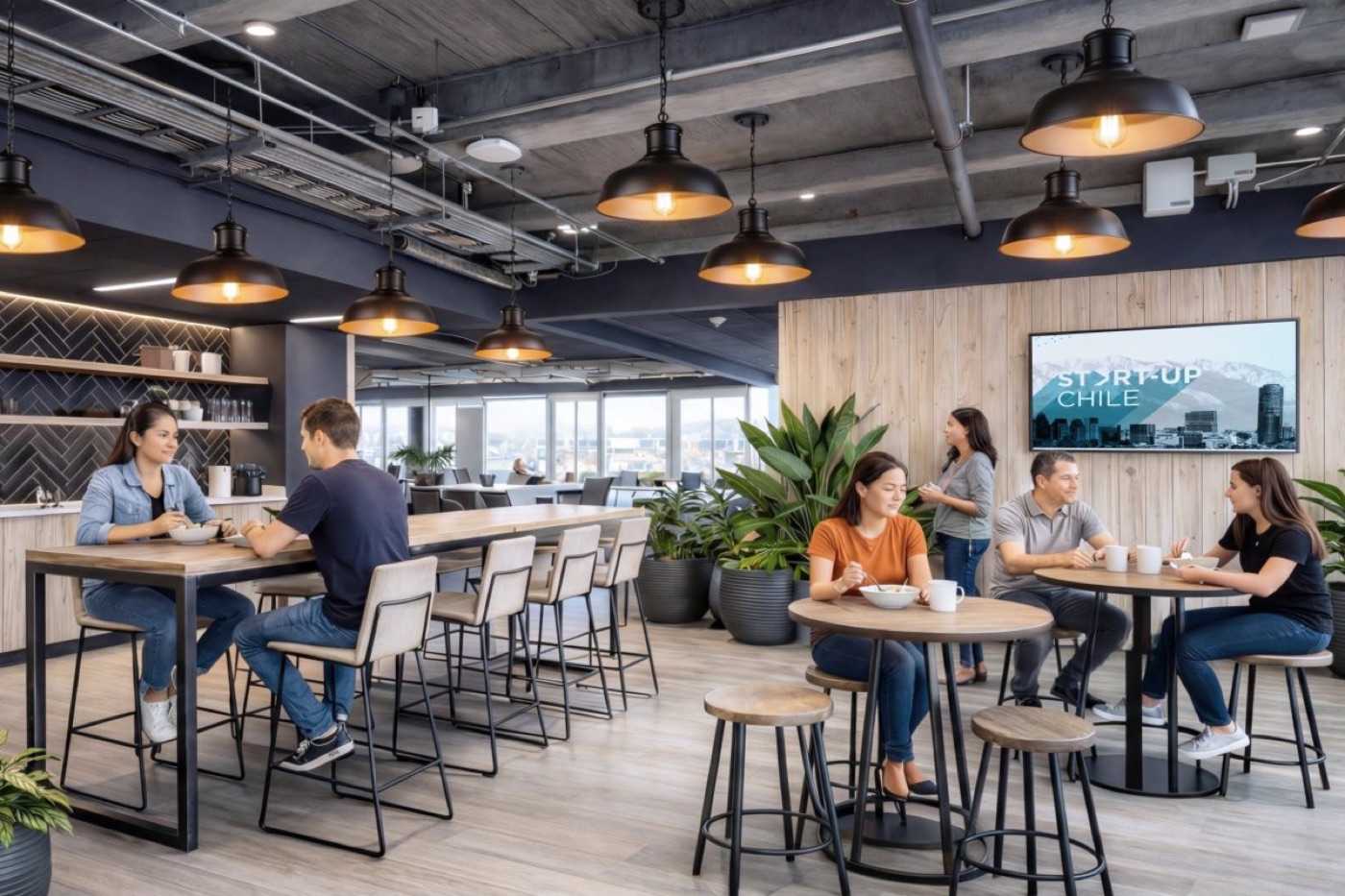 Casino y área común de las oficinas Start-Up Chile